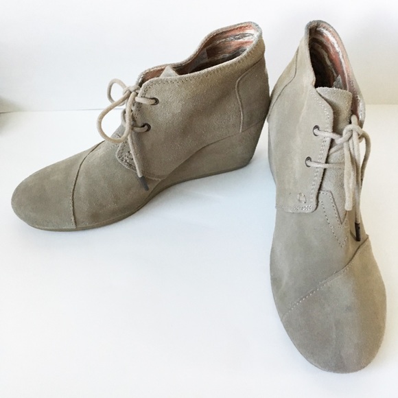 Toms Shoes - TOMS Dessert Suede Wedge Booties Tie Front